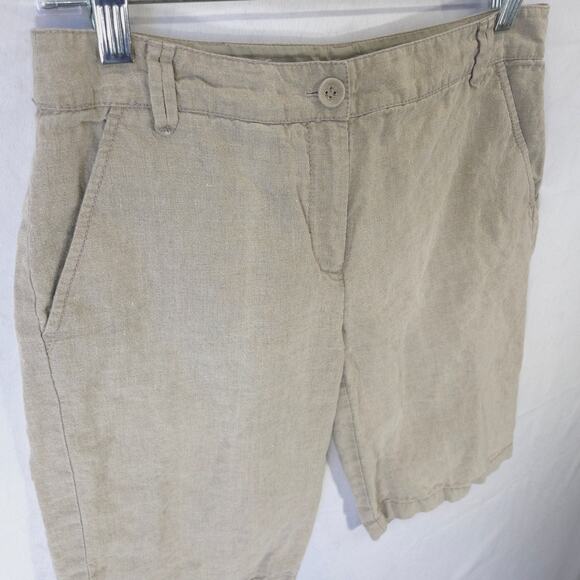 Eileen Fisher Shorts Womens PS Light Brown Bermuda 100% Organic Linen Canvas - Picture 2 of 9